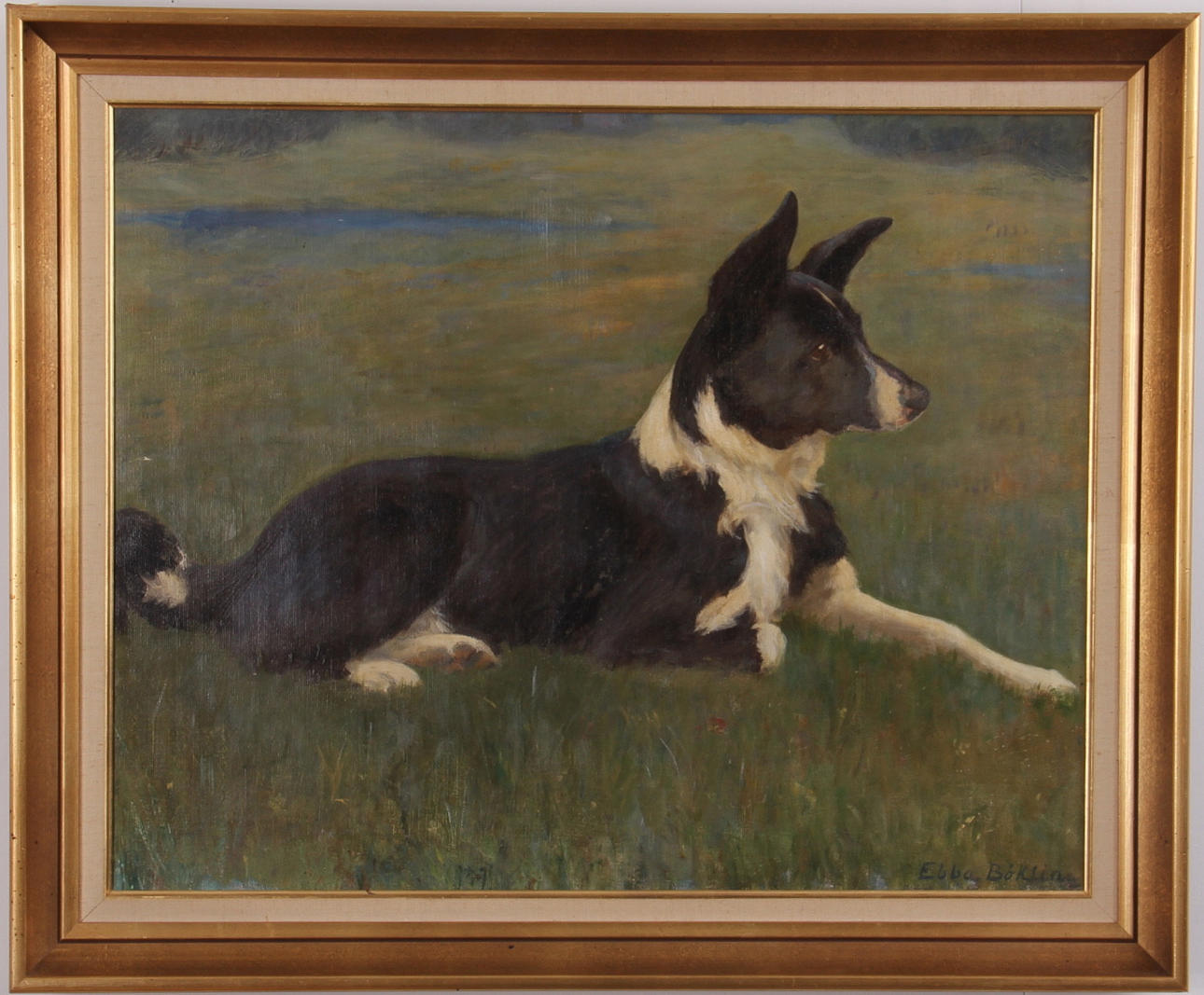 EBBA BÖKLIN. Olja på duk, Hund, Signerad.
