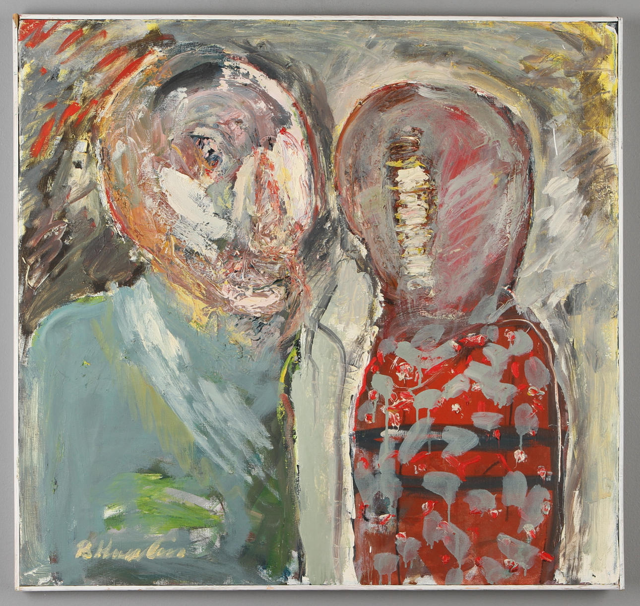 OKÄND KONSTNÄR. figurkomposition, olja på duk, signerad B?. Kumlin.