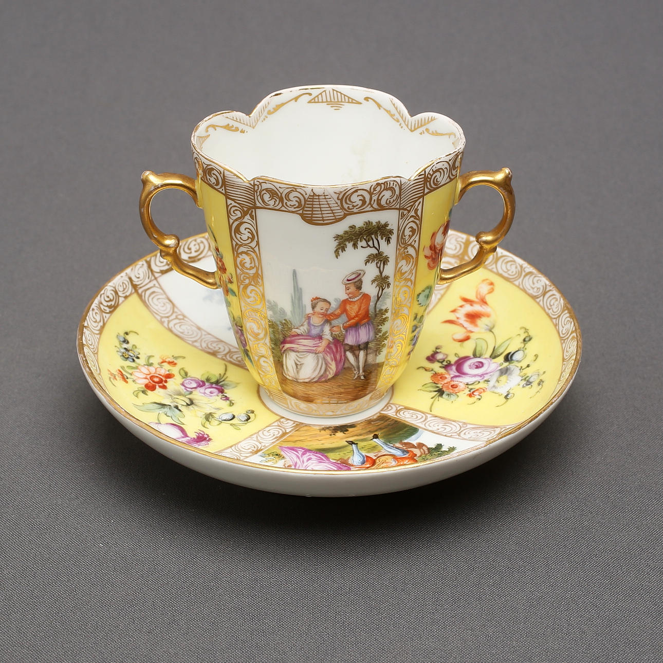 CUP and PLATE, porcelain, the cup marked Augustus Rex, Helena