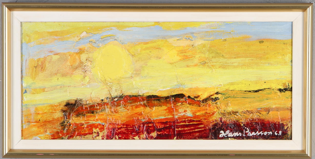 HANS LARSSON. Komposition, olja på pannå, signerad och daterad 68.