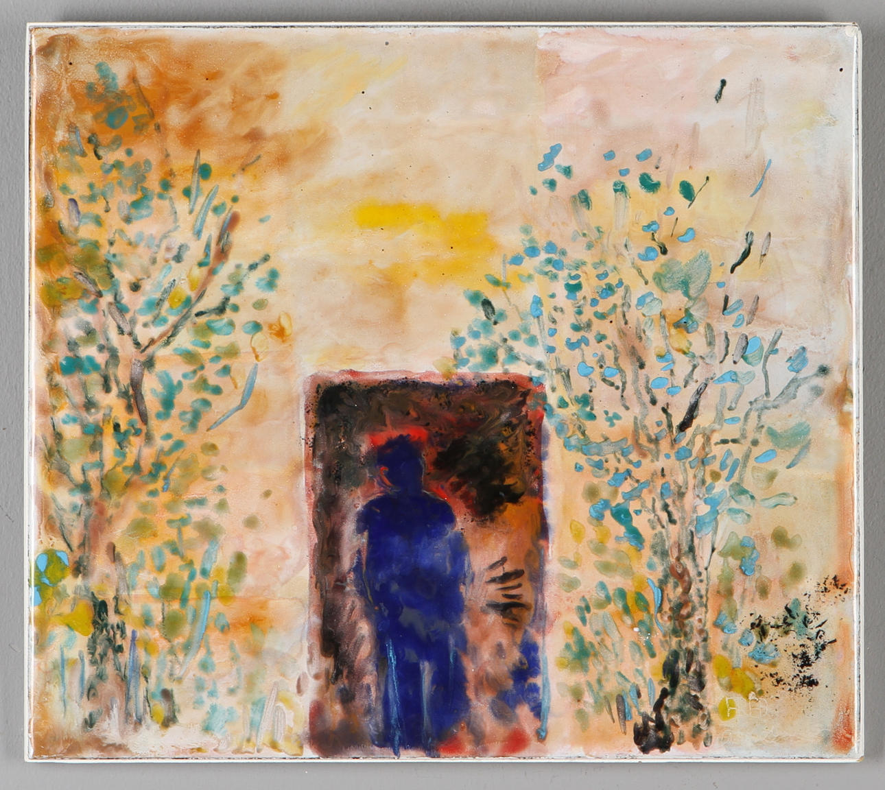 FRED ANDERSSON. "i dörröppningen", emaljmålning, signerad.