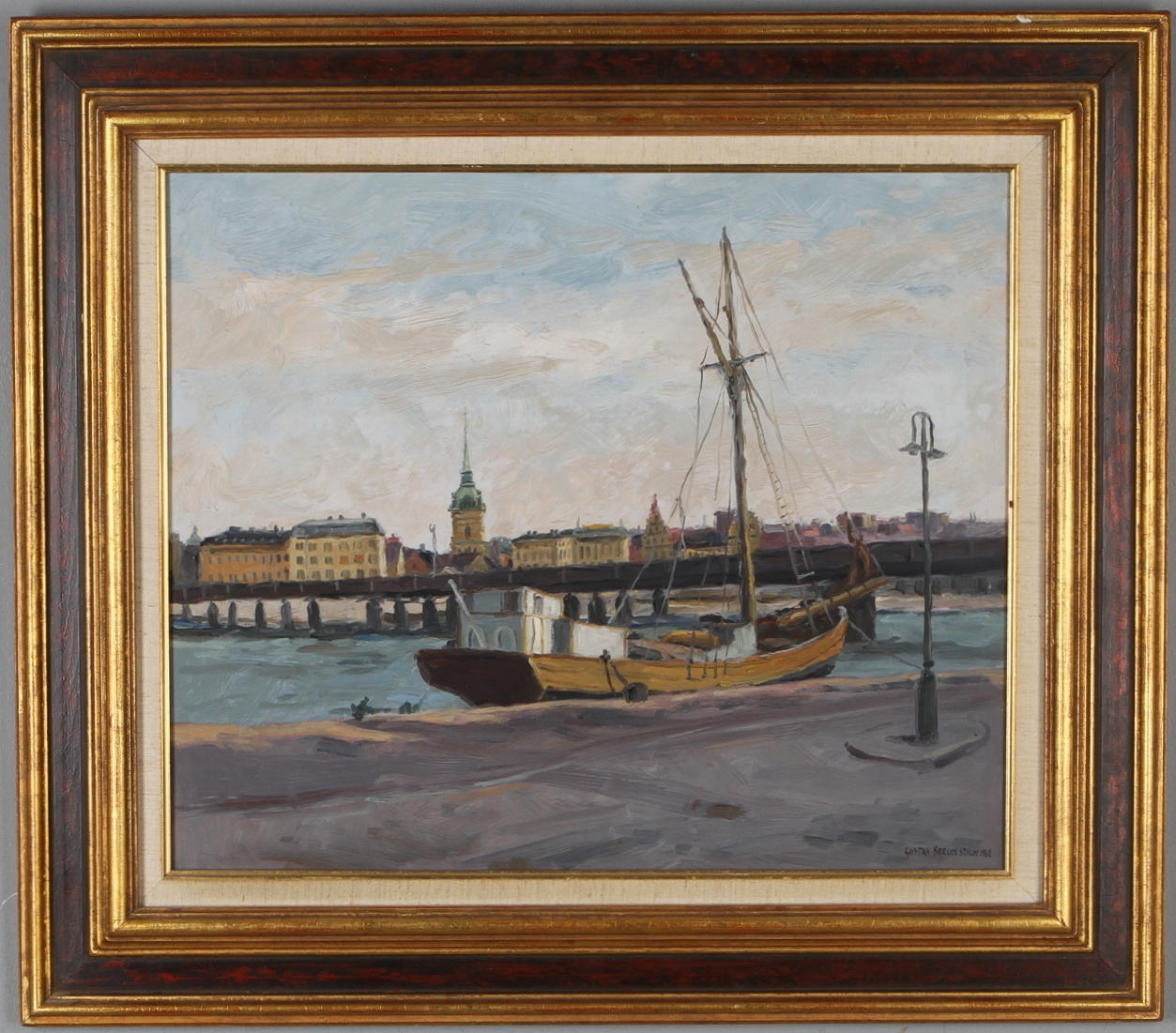 GUSTAV BERLIN. Södermälarstrand, olja på pannå, signerad samt daterad Sthlm 1962.