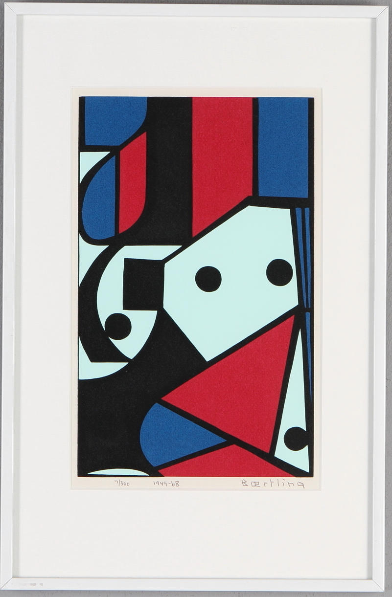 OLLE BAERTLING. Komposition, färgserigrafi, signerad Baertling, 1949-68, numrerad 7/300.