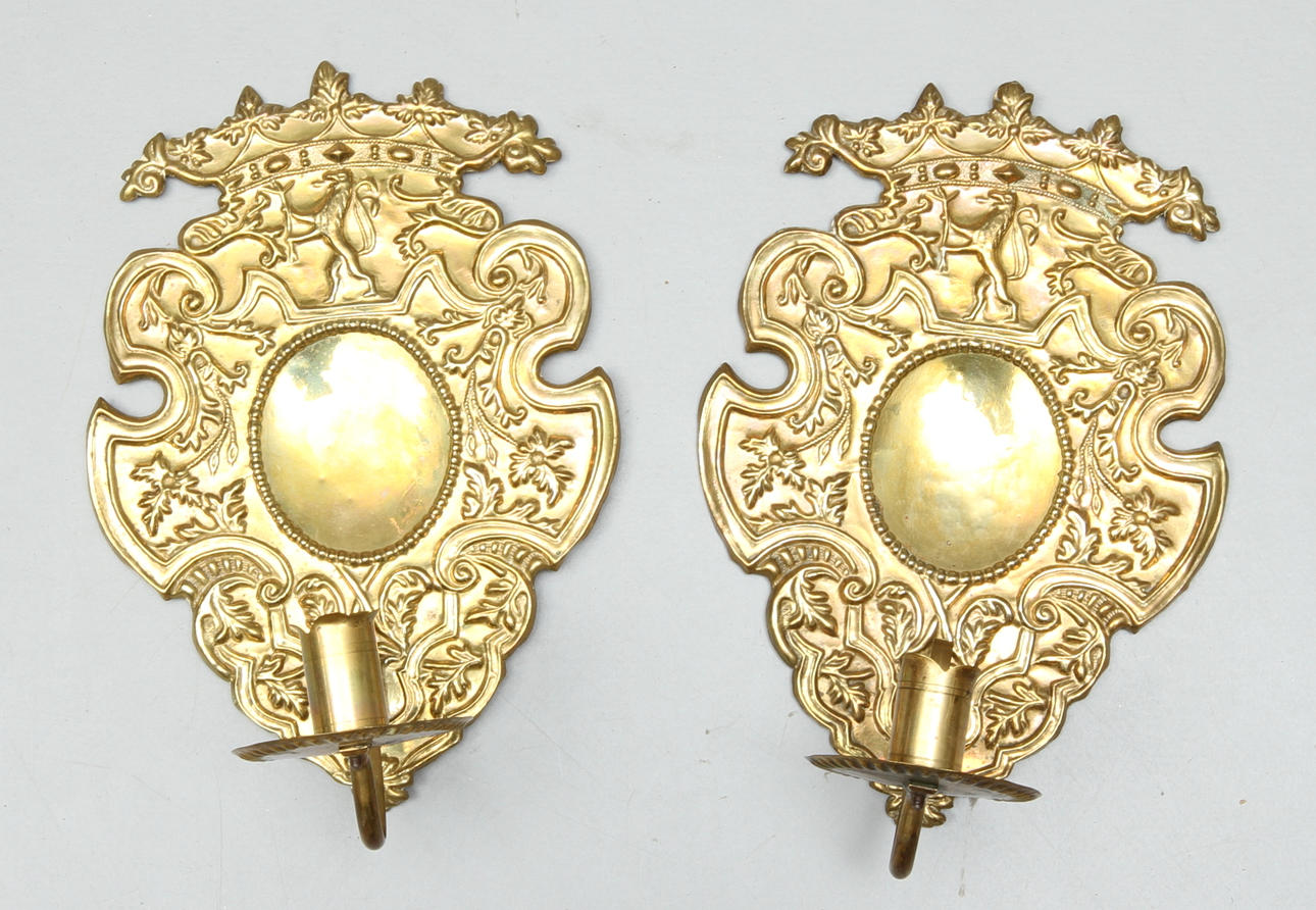 LJUSPLÅTAR 1 par, barockstil, 18/1900-tal.