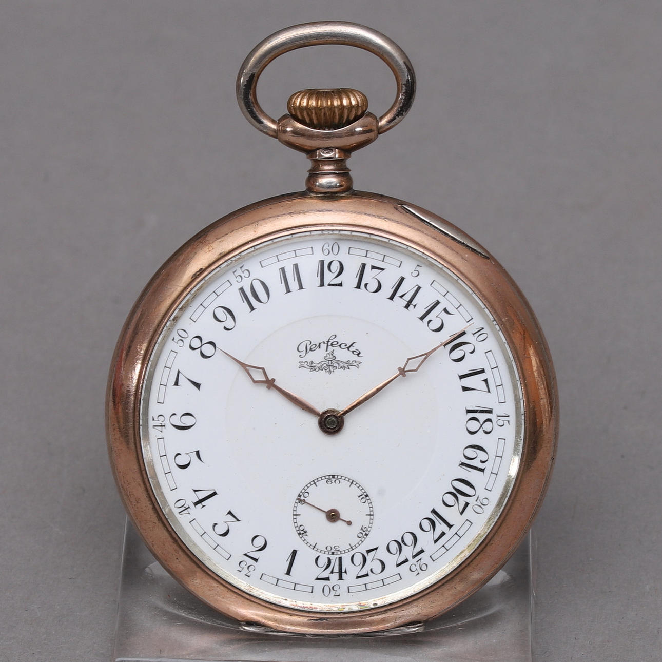 POCKET WATCH, 24-hour dial, silver, Perfecta.