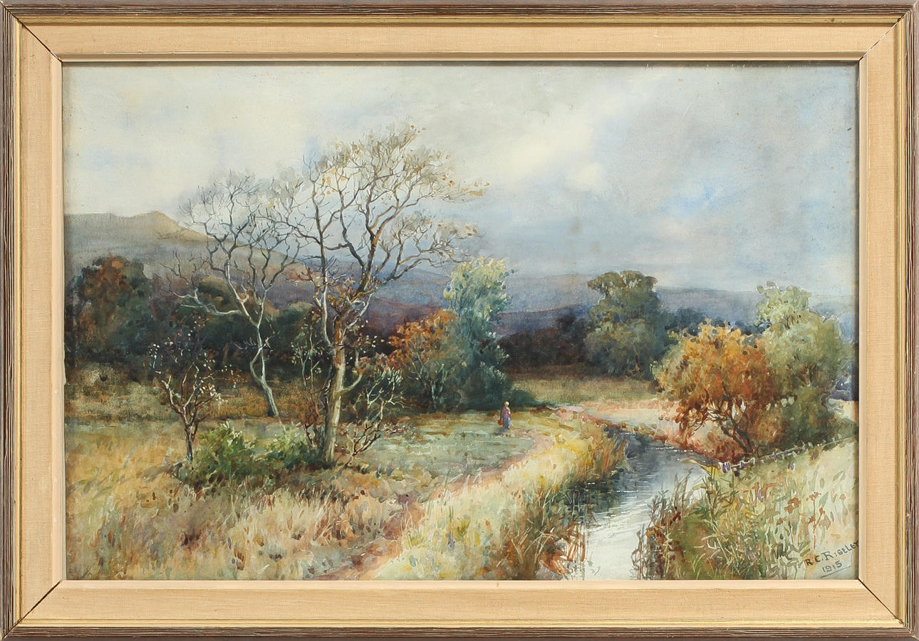 R.C RISELEY, akvarell, sign o dat 1915.