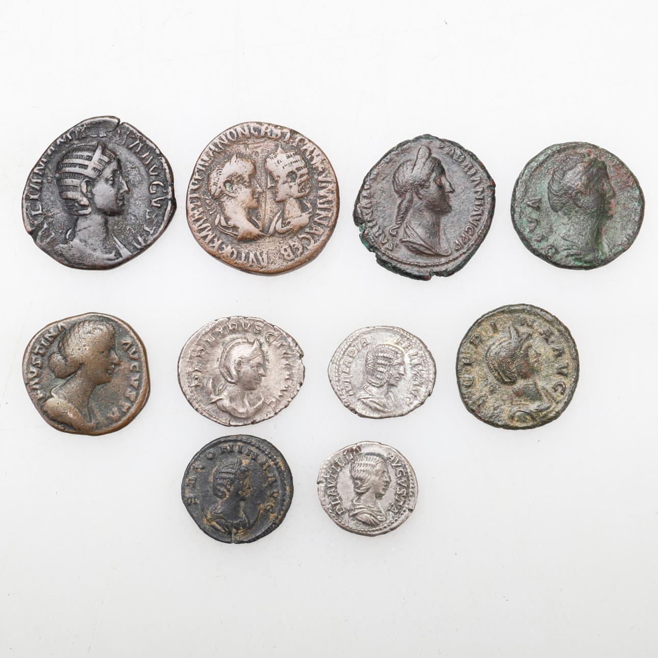 MØNTER, 10 stk, romerske kejserinder.