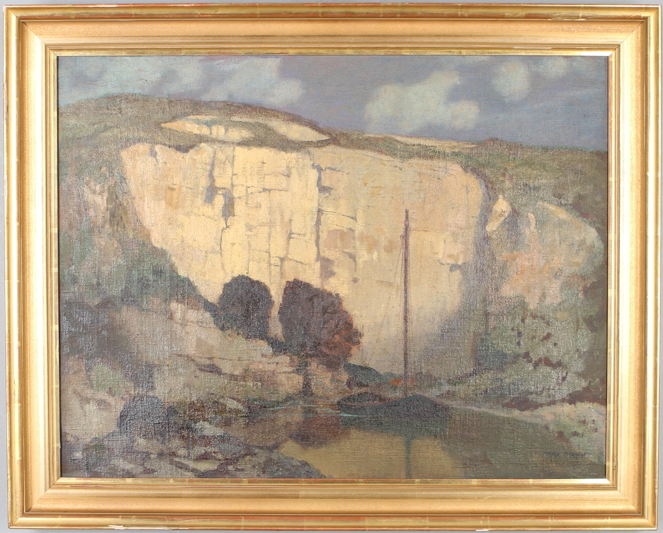 OKÄND KONSTNÄR. "Felsenschlucht", olja på duk, signerad Max Frey.