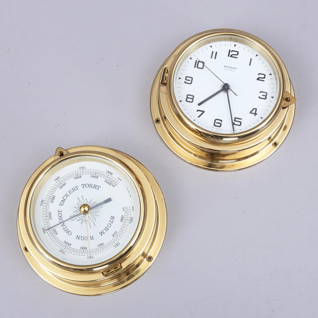 SCHIFFSUHR und BAROMETER, Messing, Staiger.