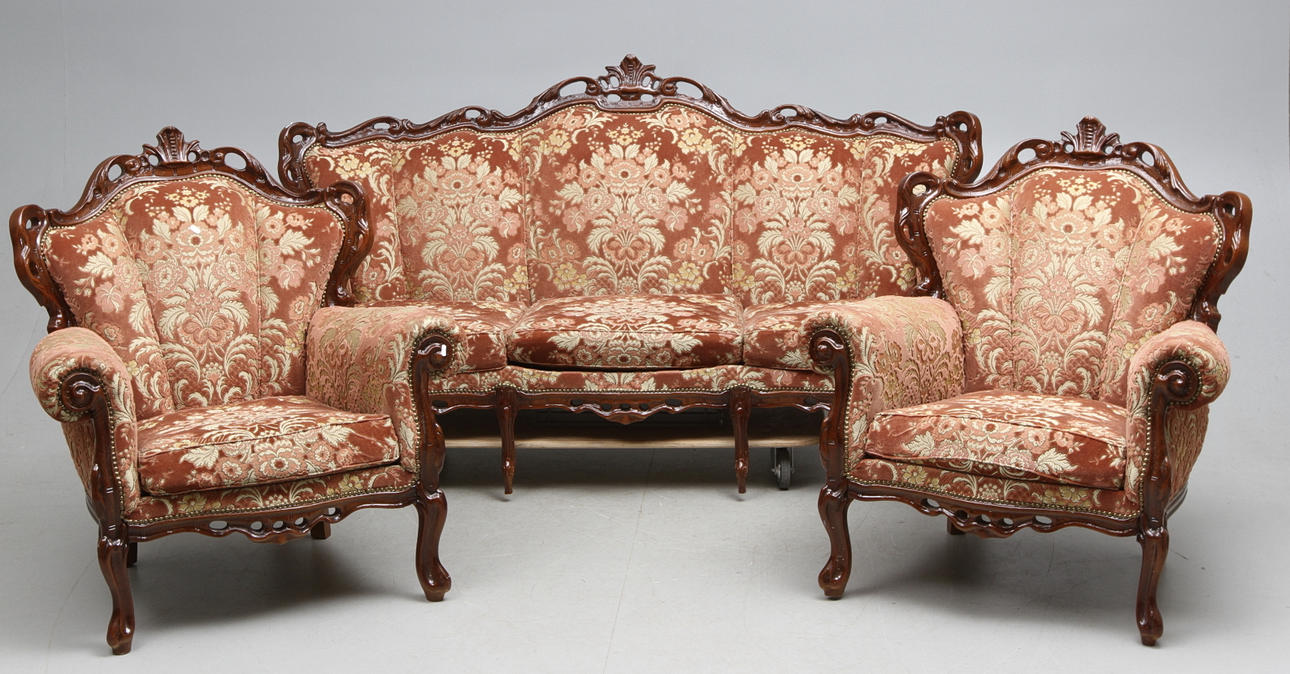 SOFFGRUPP, 3 delar, rokokostil, Italien, 1900-talets andra hälft.