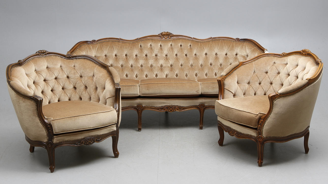 SOFFGRUPP, 3 delar, rokokostil, Italien, 1900-talets andra hälft.