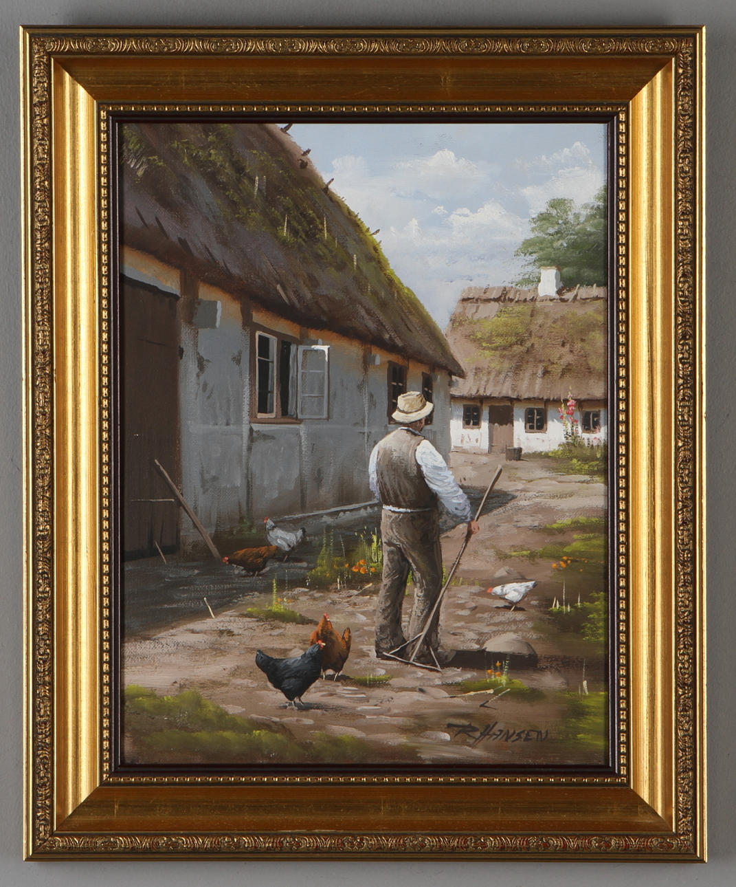 ROLAND HANSEN. Gårdsplan, blandteknik, signerad.