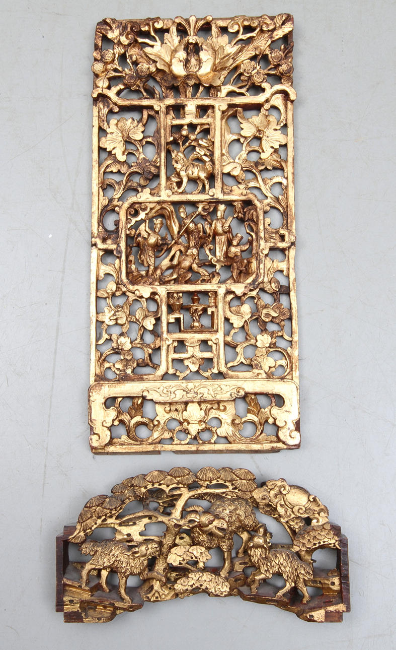 DEKORELEMENT, 2 st, skuret trä, orientaliska.