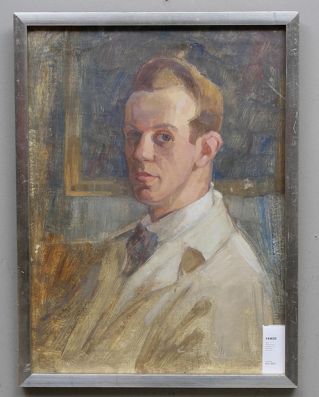 AXEL ANDERSSON. Porträtt av man. Olja på duk. Osignerad.