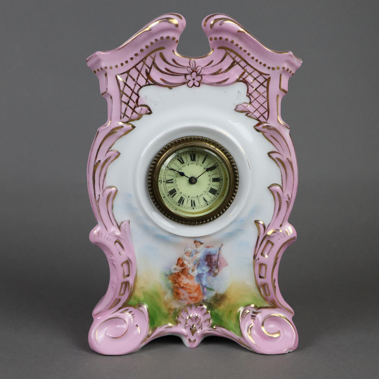 TABLE CLOCK - porcelain, marked "Victoria Carlsbad Austria".