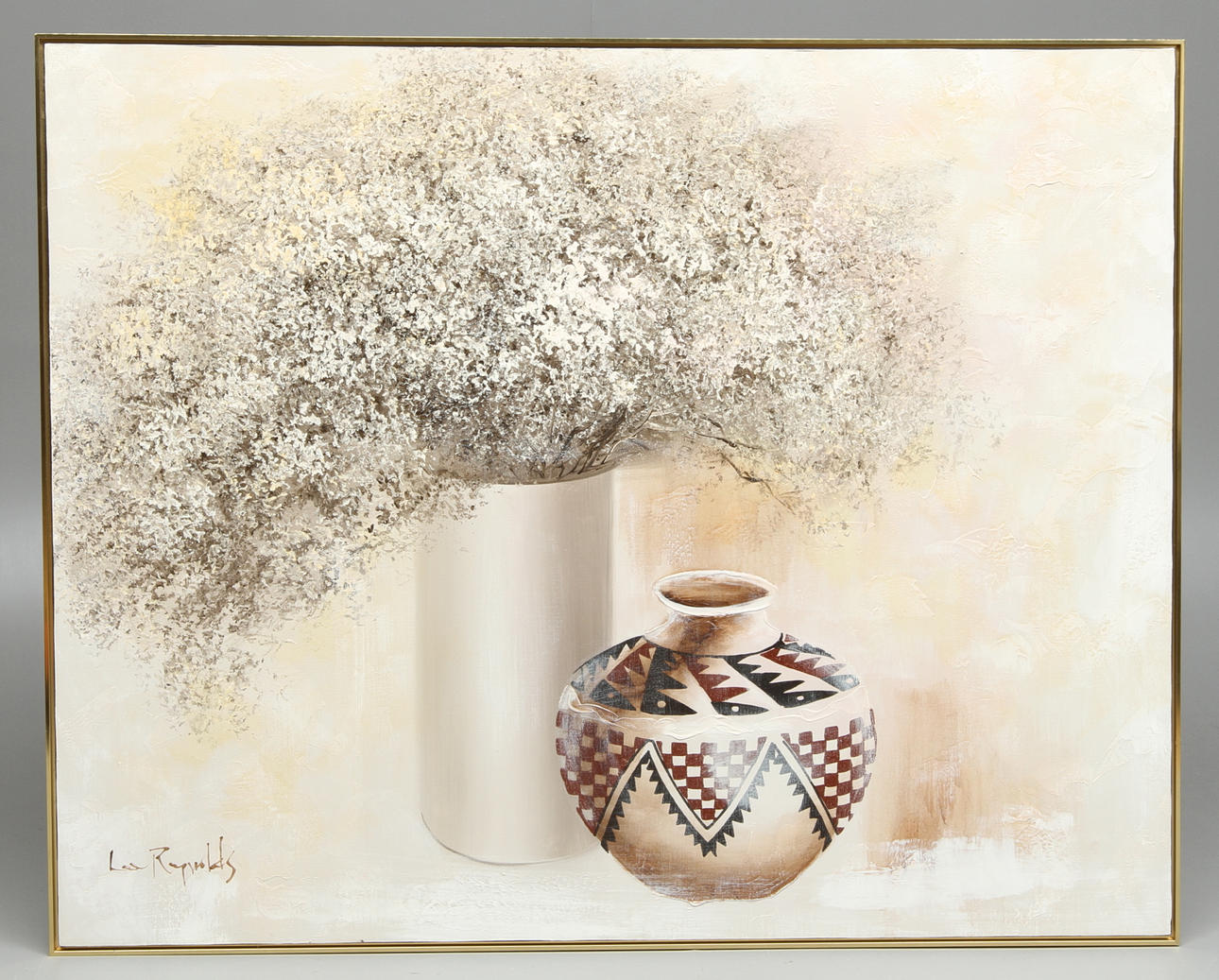 LEE  REYNOLDS. Stilleben, blandteknik på duk, signerad.