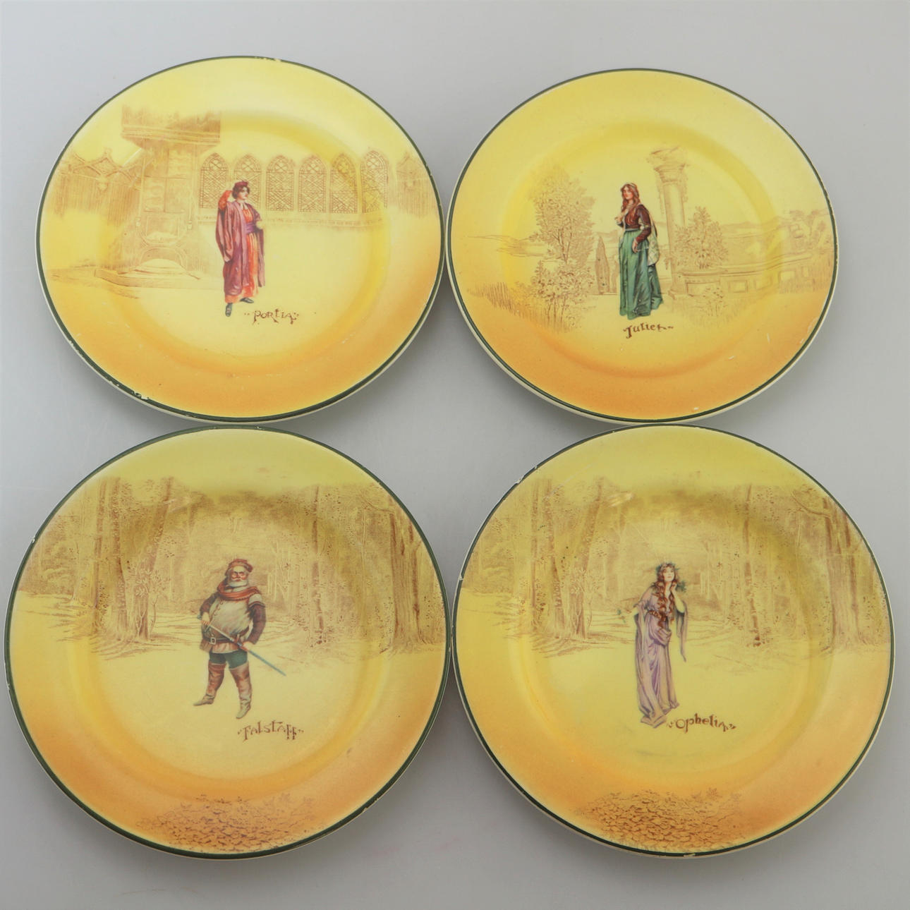 FOUR ROYAL DOULTON PLATES ANTIQUE.