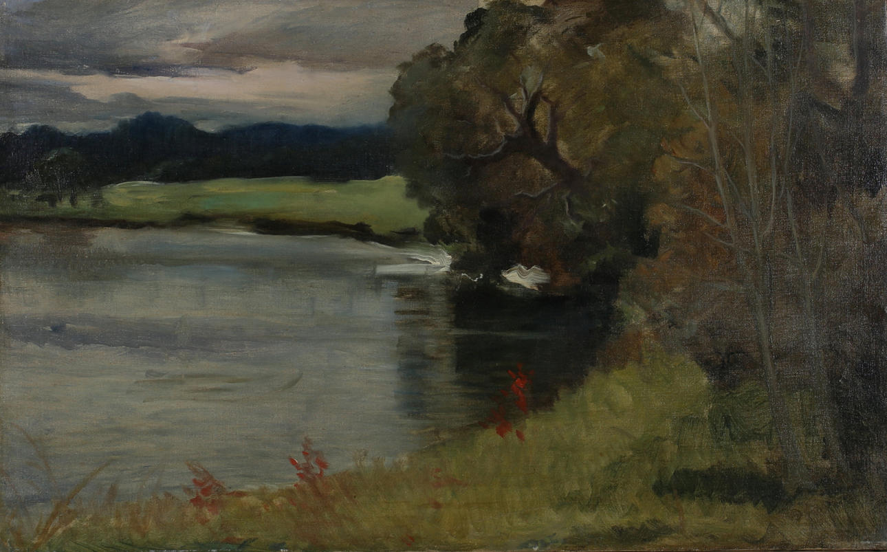 ATTRIBUTED TO ANDERS TRULSON. Landscape with water, oil on canvas, unsigned.