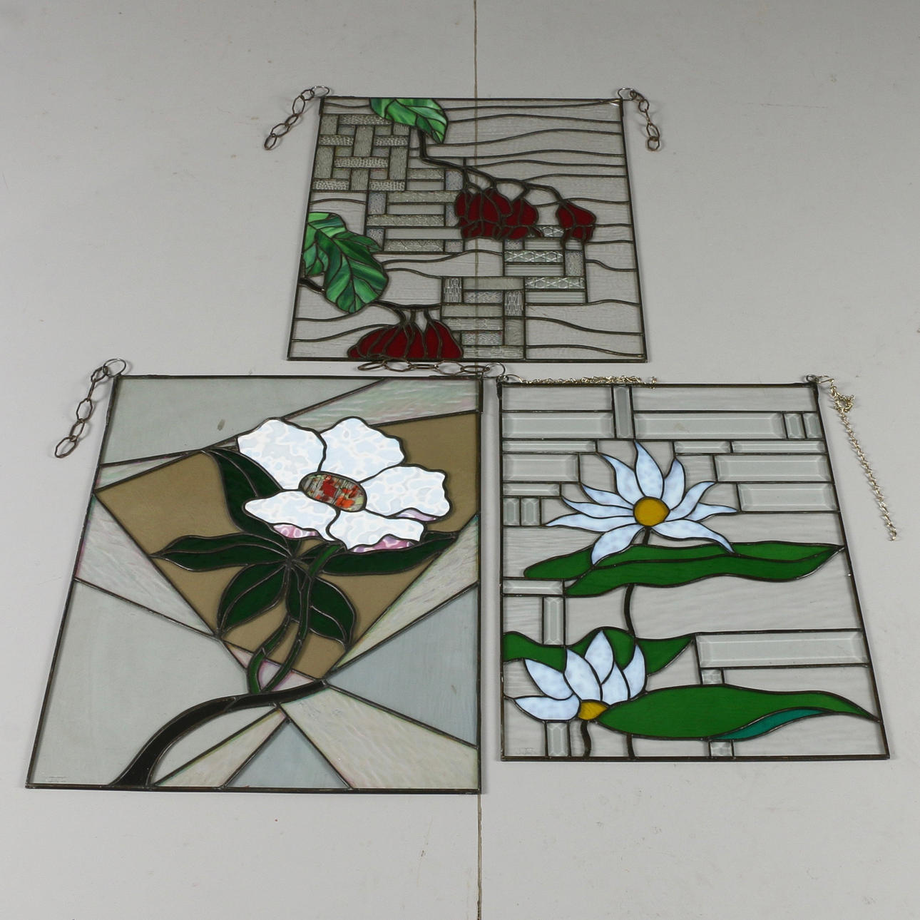 BLY GLAS VINDUER, 3 stk. 1900-tallet.