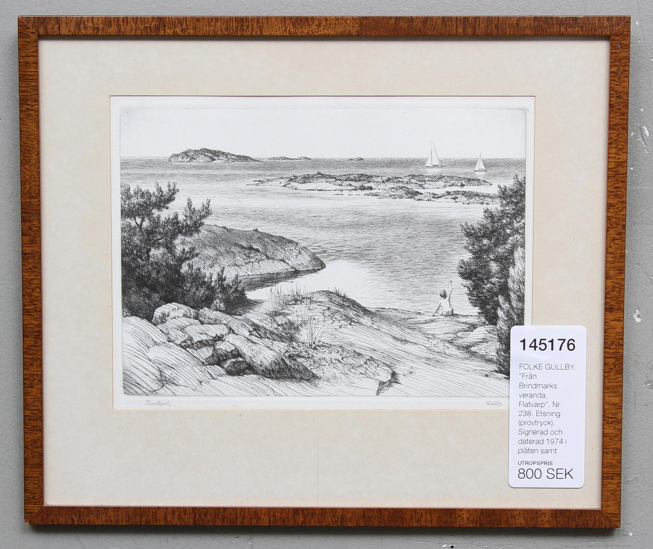 FOLKE GULLBY. "Från Brindmarks veranda, Flatvarp", Nr 238. Etsning (provtryck). Signerad och daterad 1974 i plåten samt blyertssignerad.