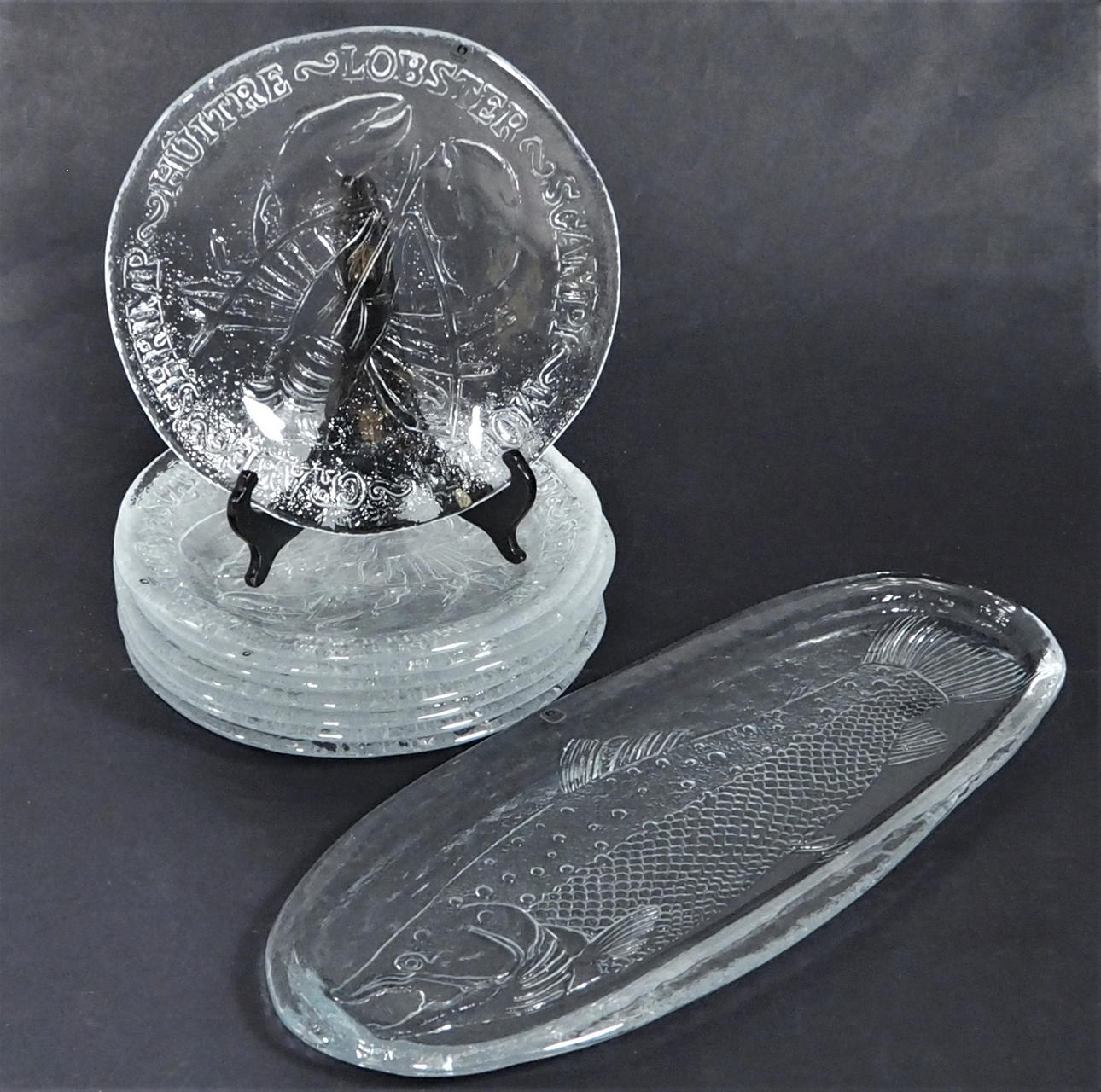 SCHALENTELLER 8 ST. UND LACHSPLATTE, Glas, Pukeberg.