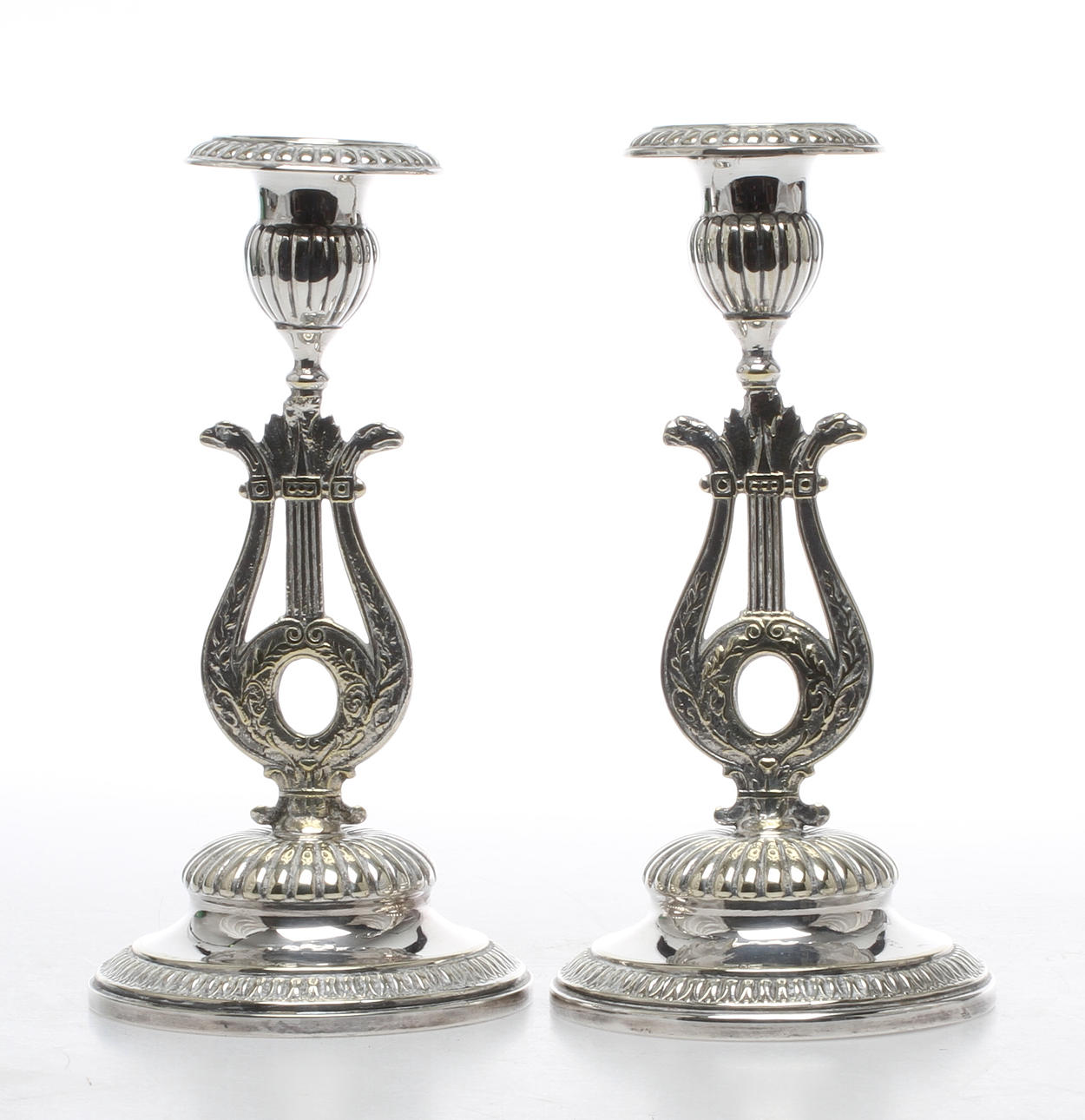 LJUSSTAKAR 1 par, nysilver, empirestil, GAB.