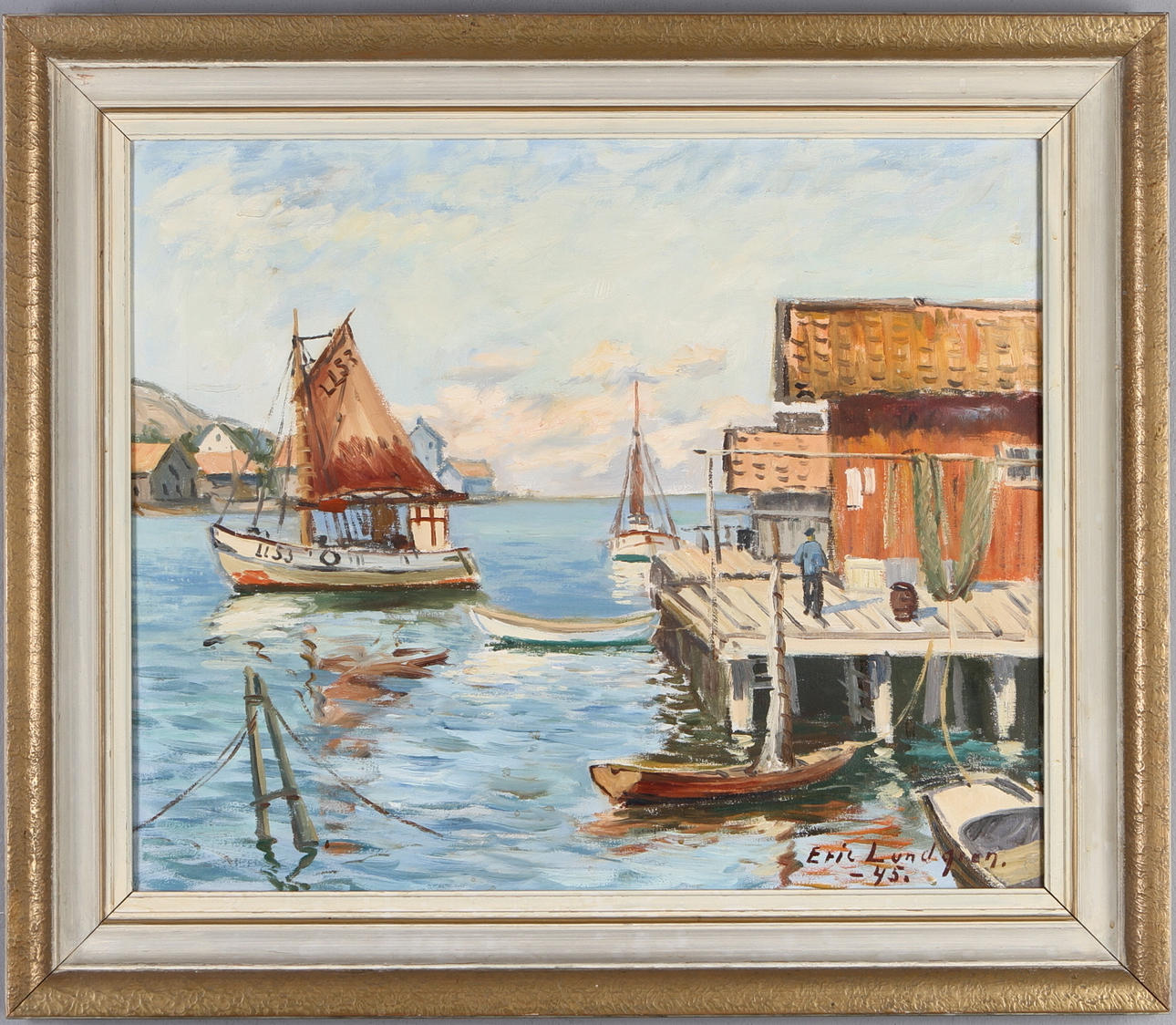 ERIC LUNDGREN. Fiskeläge, olja på duk, signerad och daterad -45.