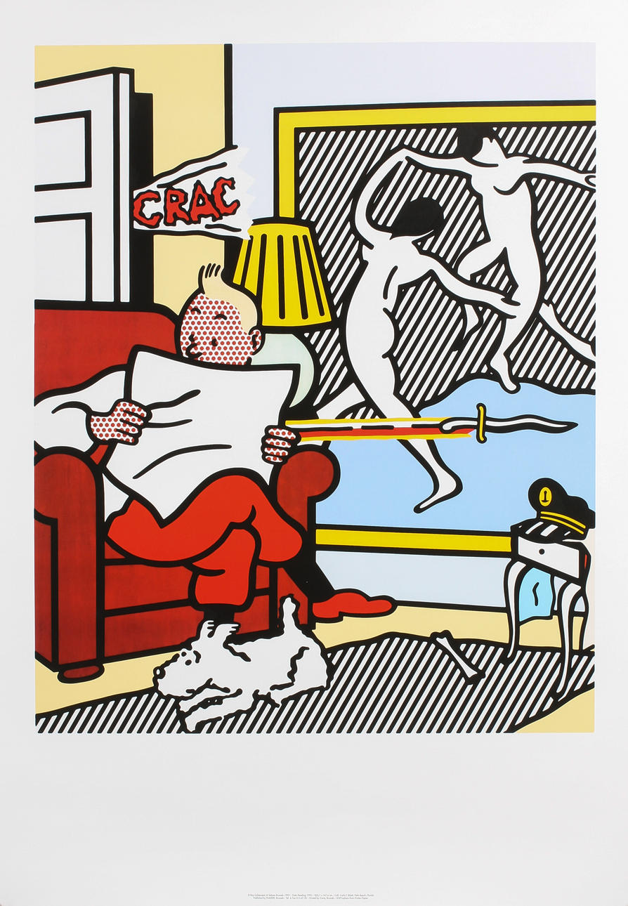 ROY LICHTENSTEIN. Färgseriegrafi, "Tintin Reading", 1995, Carto, Bryssel.
