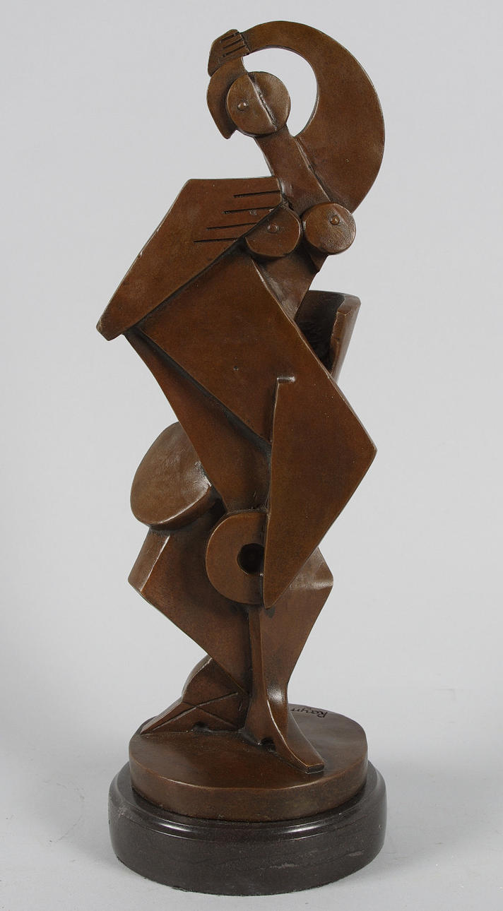 RAYMONDO. Bronsskulptur på marmorsockel, kvinnokomposition.