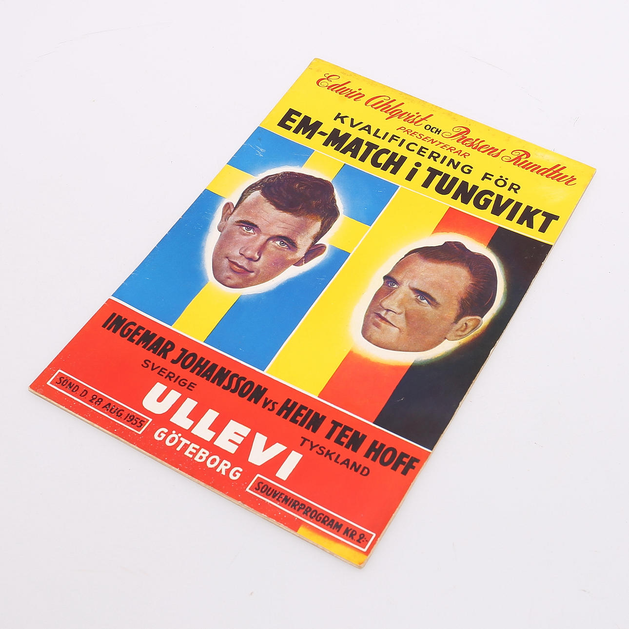 AUTOGRAFER, Ingemar Johansson, på programblad, Ullevi ¸Göteborg, augusti1955.