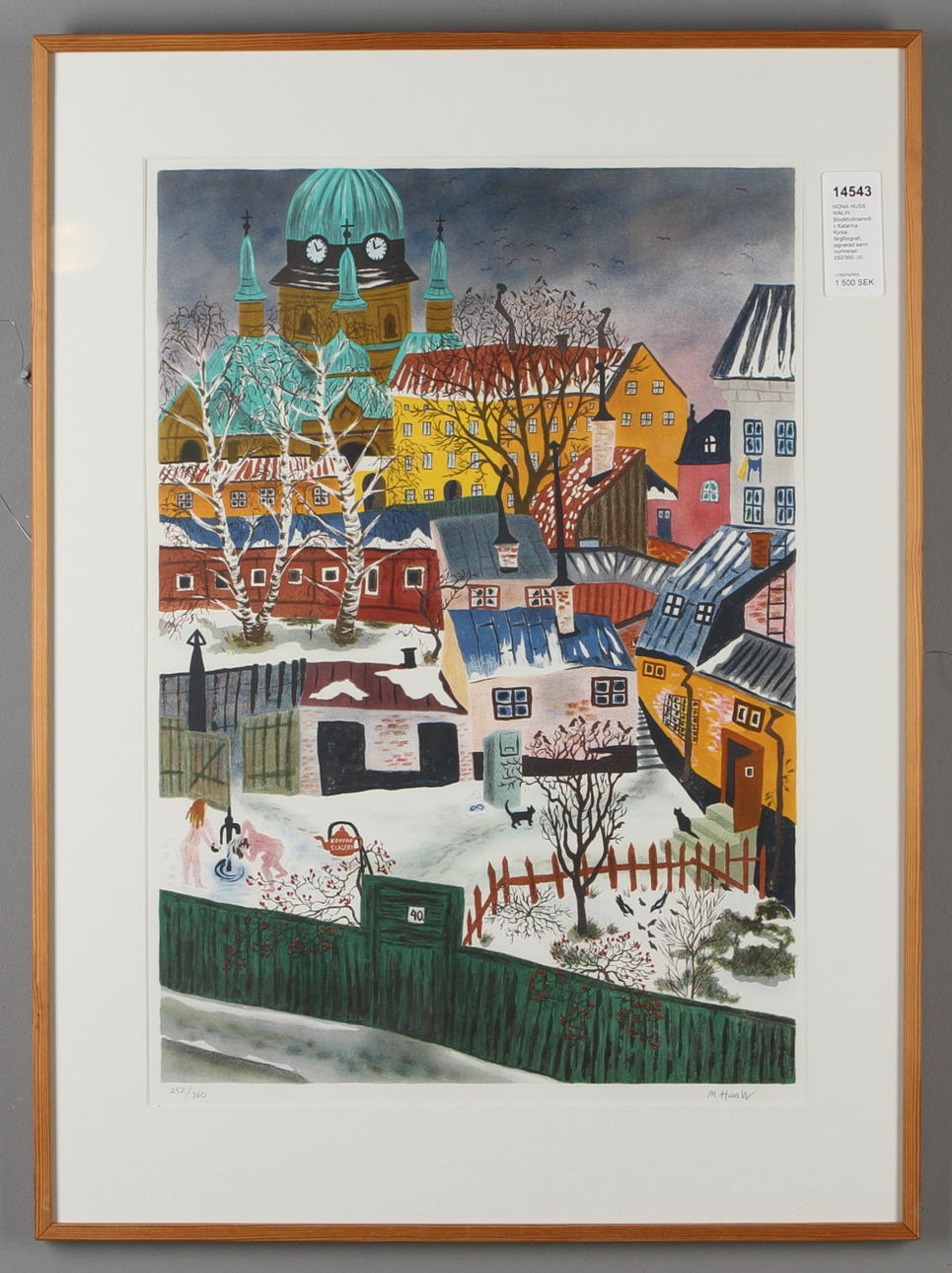 MONA HUSS WALIN. Stockholmsmotiv Katarina Kyrka, färglitografi, signerad samt numrerad 252/360.