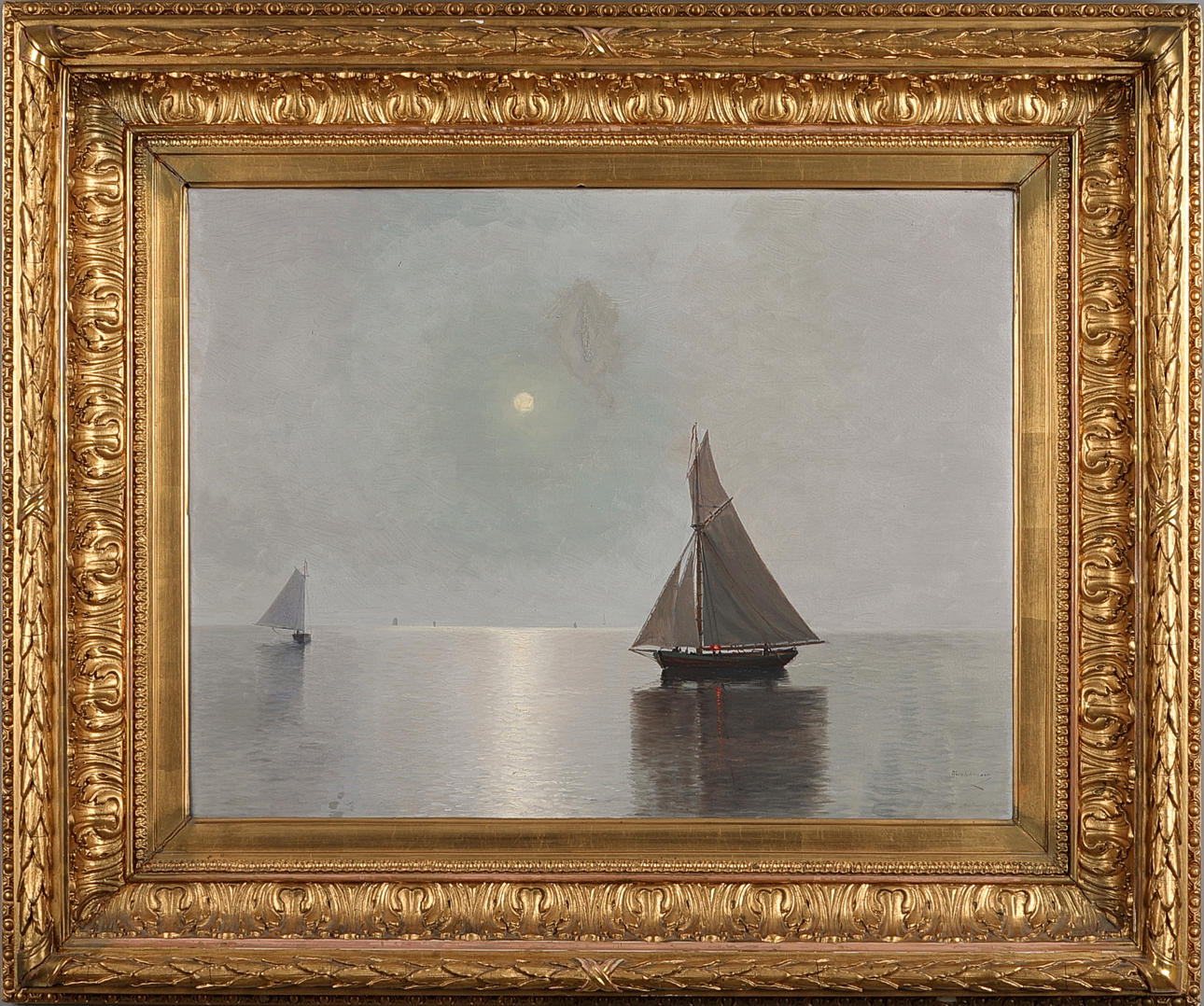 ERIK ABRAHAMSON (1871-1907). Boats in the moonlight, signed Abrahamson, oil on canvas.