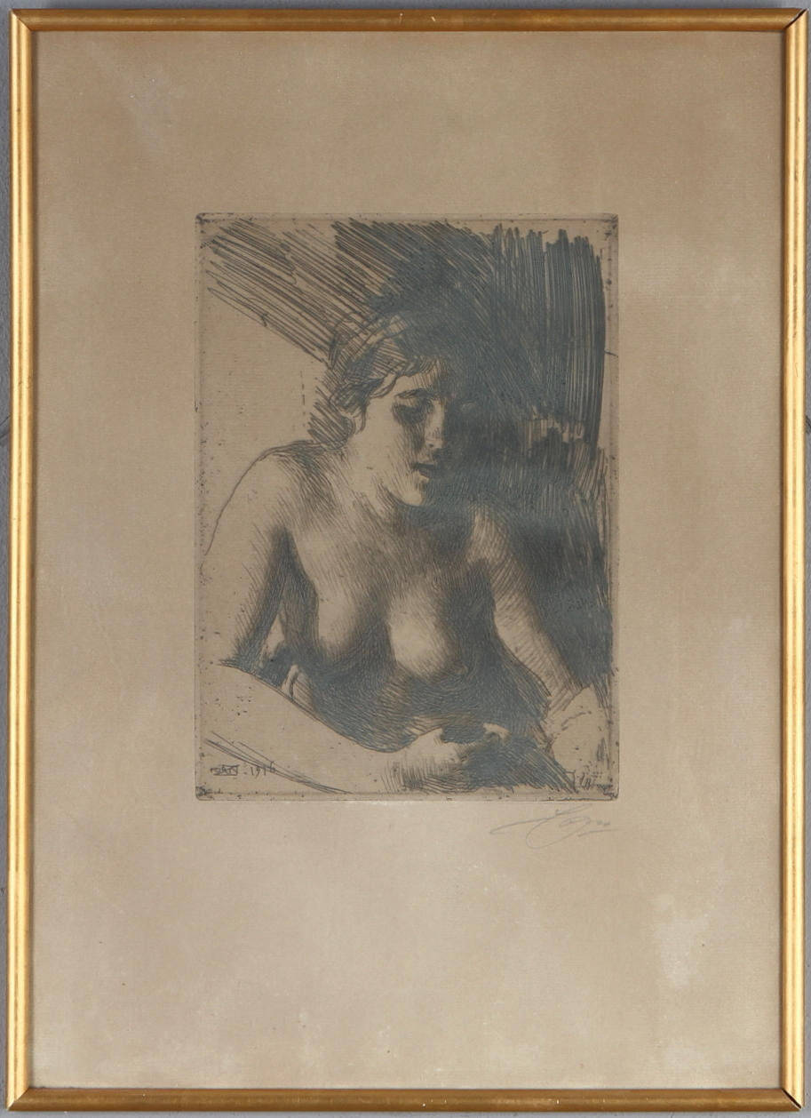 ANDERS ZORN. "Byst", etsning, signerad, 1916.