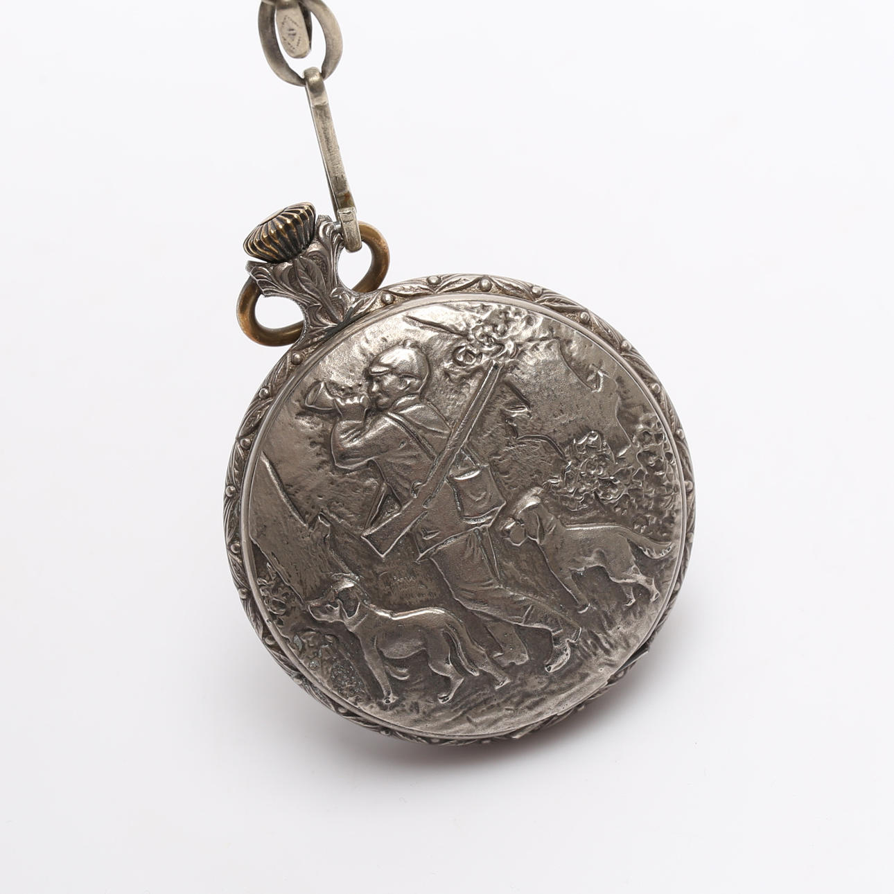 TASCHENUHR, Savonette, Jagdszene, Royce.