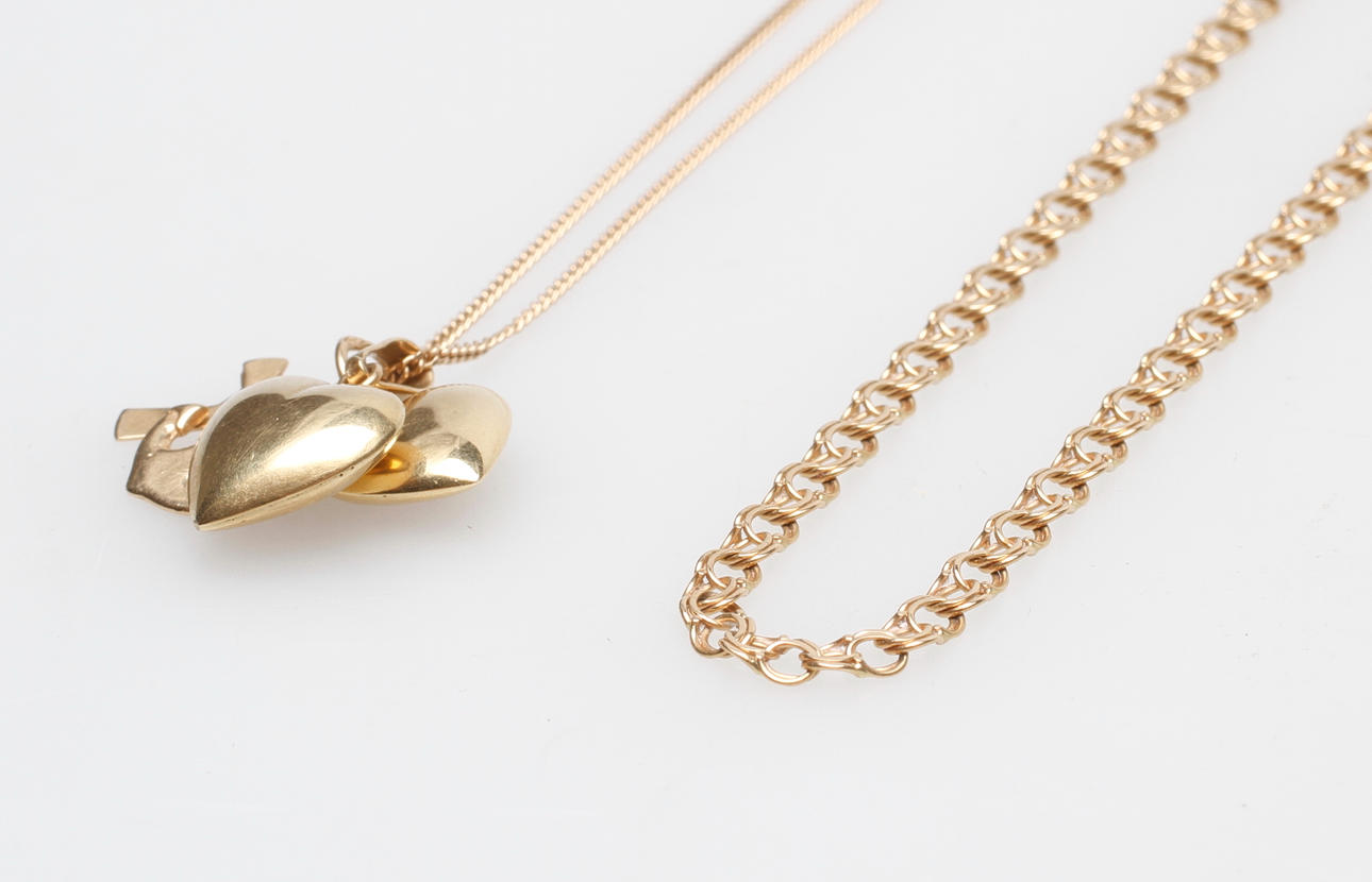 HALSKEDJA, 2 HÄNGEN samt FOTLÄNK, 18k guld, vikt ca 5,5 gr.