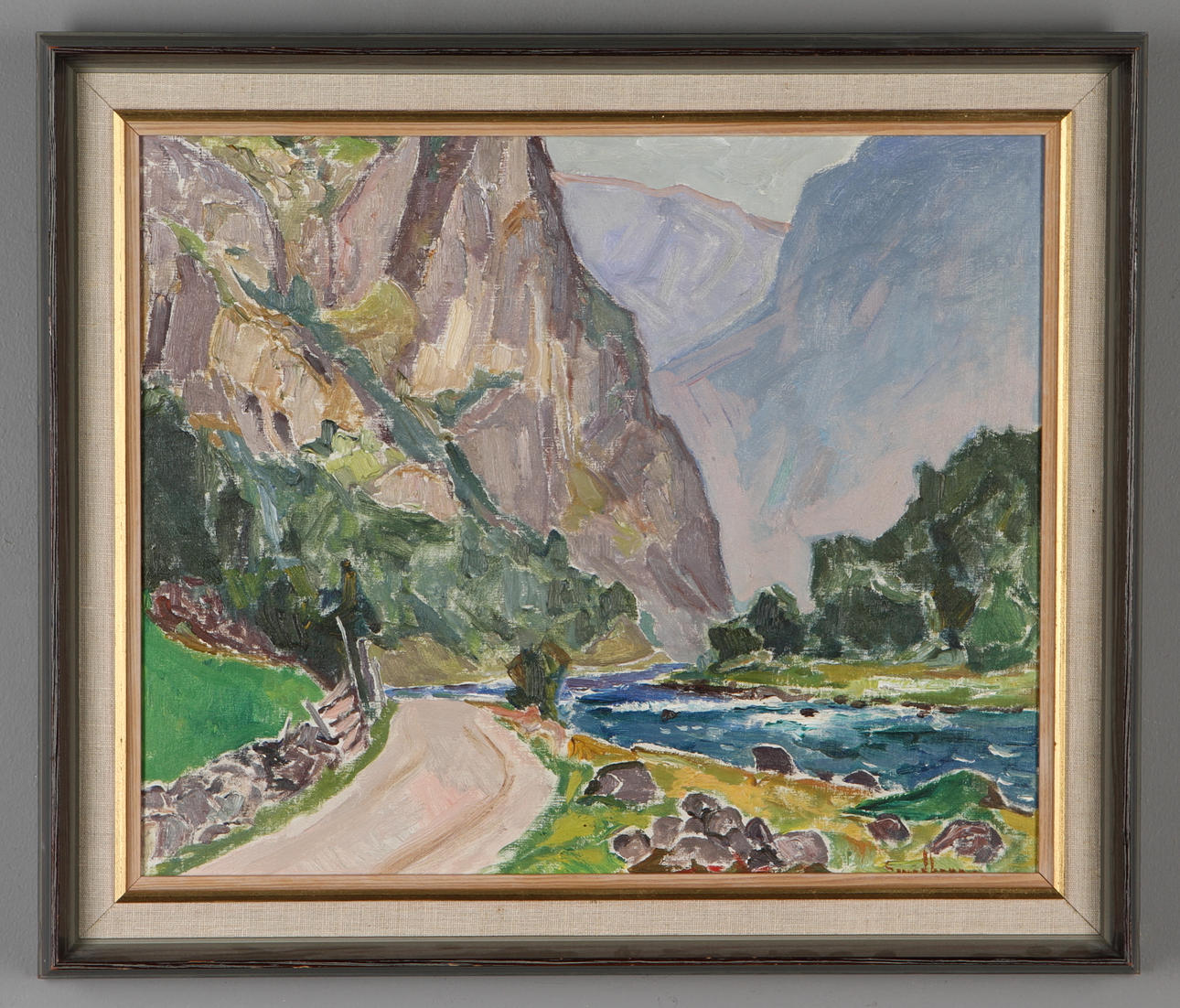 FRITZ SMEDBERG. "Laxälven i Auraland Norge", olja på pannå, signerad och daterad 1960.