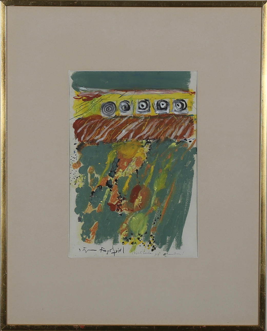 JÖRGEN FOGELQUIST. Skjutbana på stranden. Pastell. Signerad.