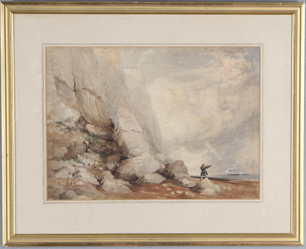 OKÄND KONSTNÄR. Kustlandskap, akvarell, 1800-tal.