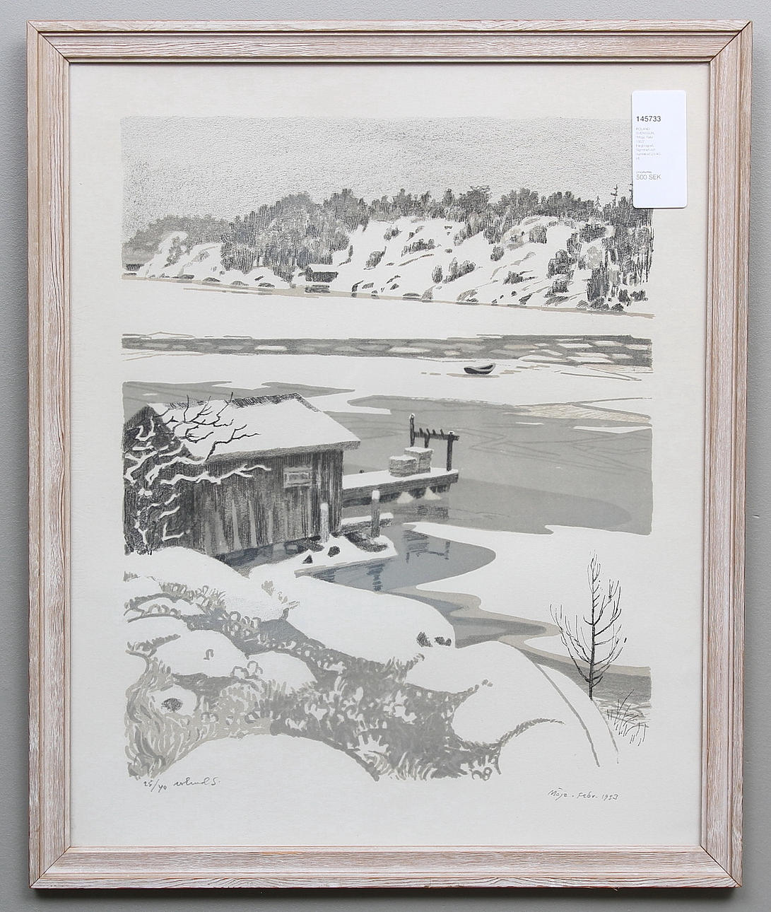 ROLAND SVENSSON. "Möja. Febr 1953". Färglitografi. Signerad och numrerad 25/40.