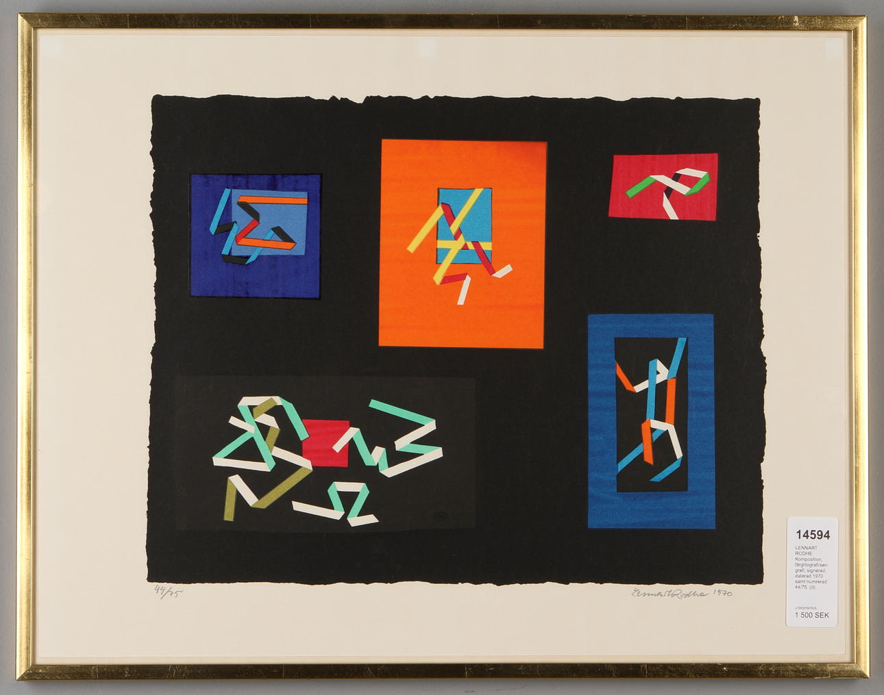 LENNART RODHE. Komposition, färglitografi/serigrafi, signerad, daterad 1970 samt numrerad 44/75.