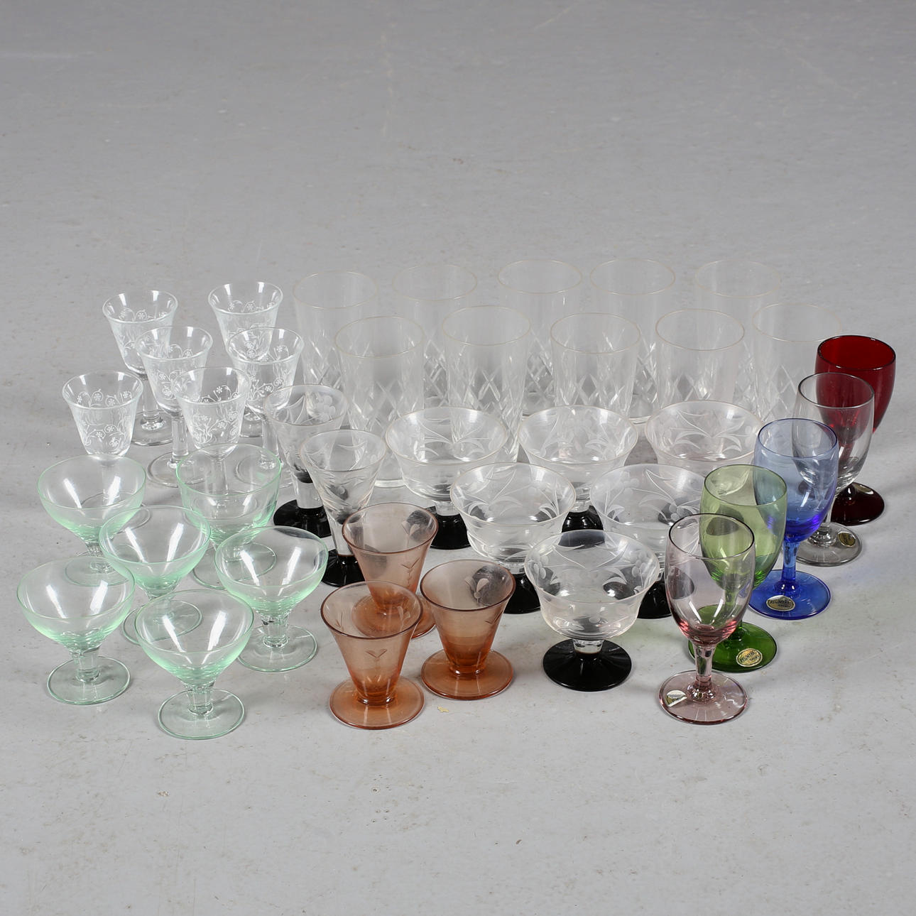 SNAPS/LIQUEUR GLASS, approx. 38 pcs., 1900s.