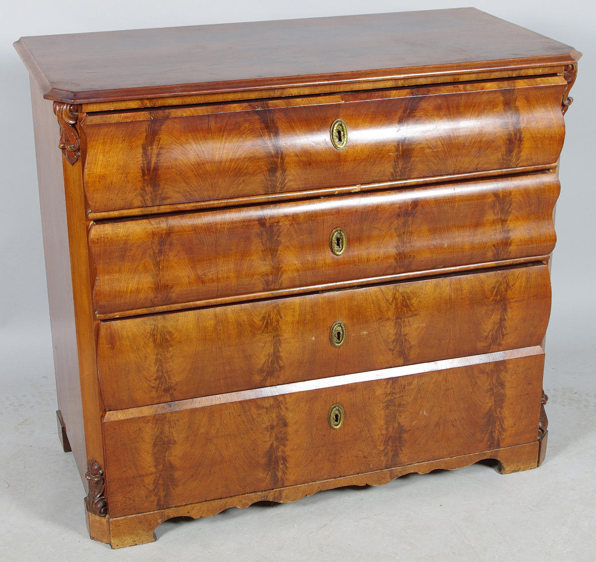 BYRÅ, 4-lådig, mahogny, senempire, 1800-tal.