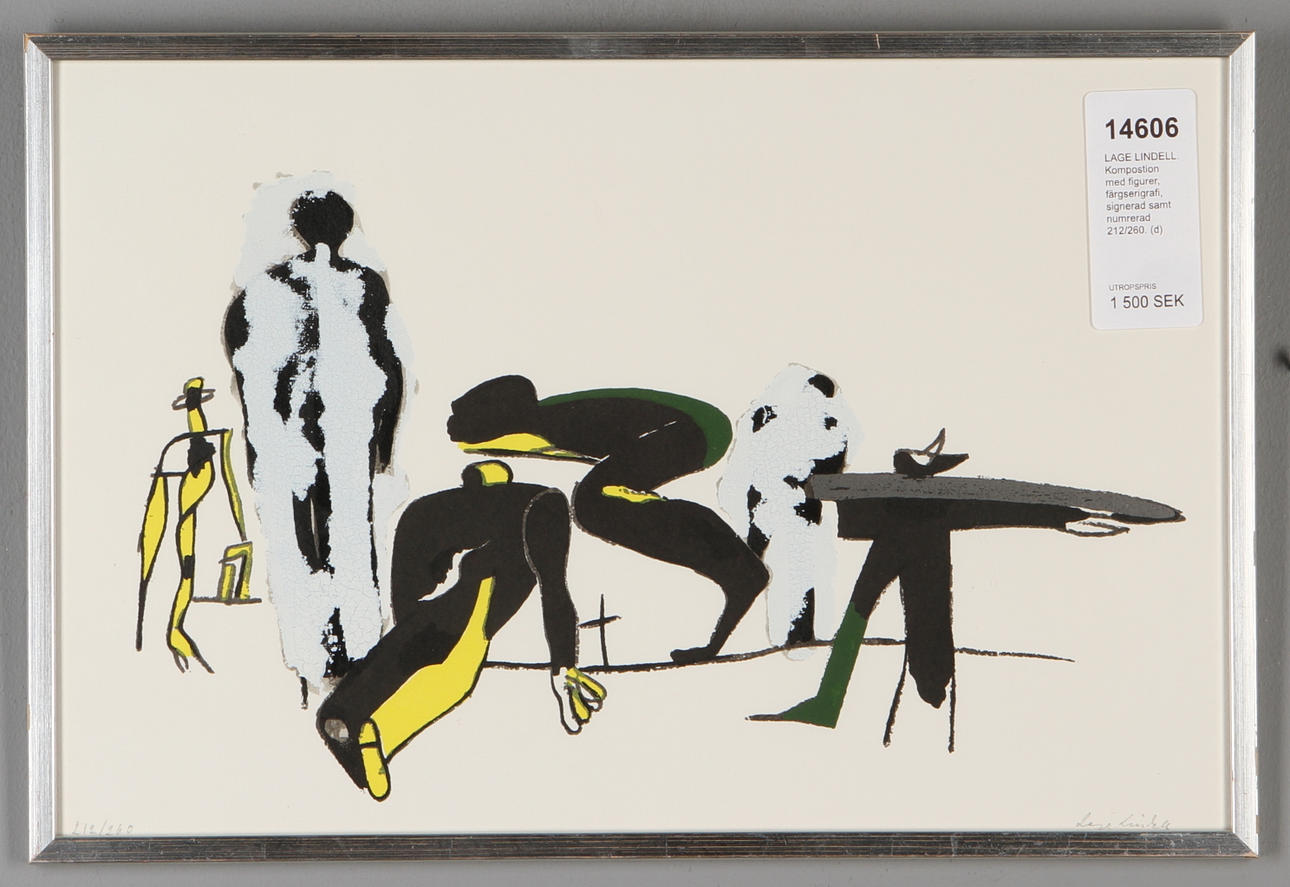 LAGE LINDELL. Kompostion med figurer, färgserigrafi, signerad samt numrerad 212/260.