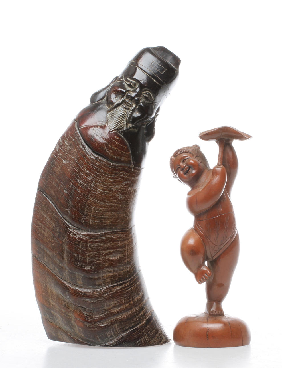 FIGURNER, 2 st, trä resp horn, Kina.