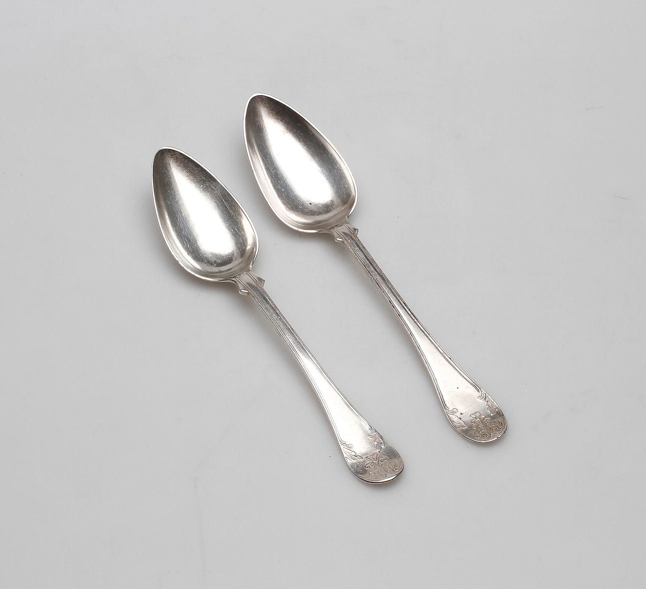 SKEDAR, 2 st, silver, Carl Olof Holm Frans Holm, Vadstena 1848-55, vikt ca 135,2 gram.