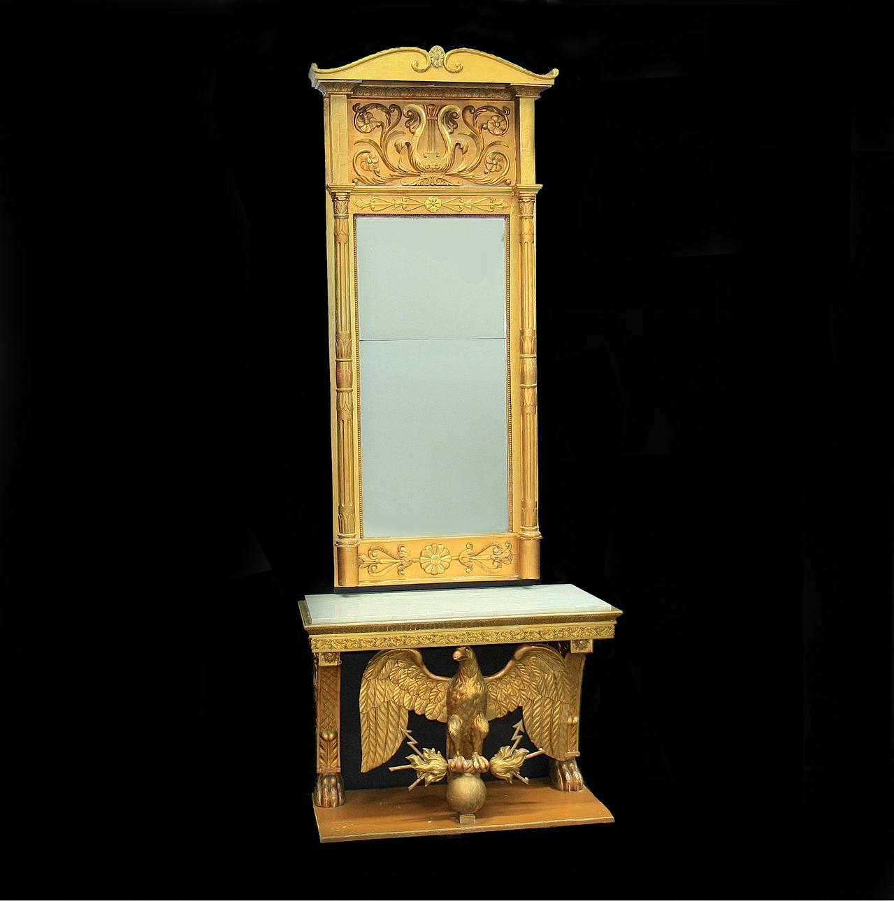 MIRROR WITH CONSOLE TABLE, Empire, Sweden, 19th century.