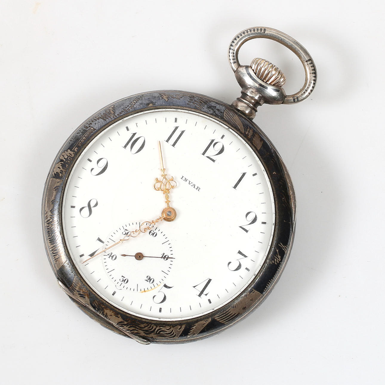 RELOJ DE BOLSILLO, plata, niello, Invar 18/1900s.