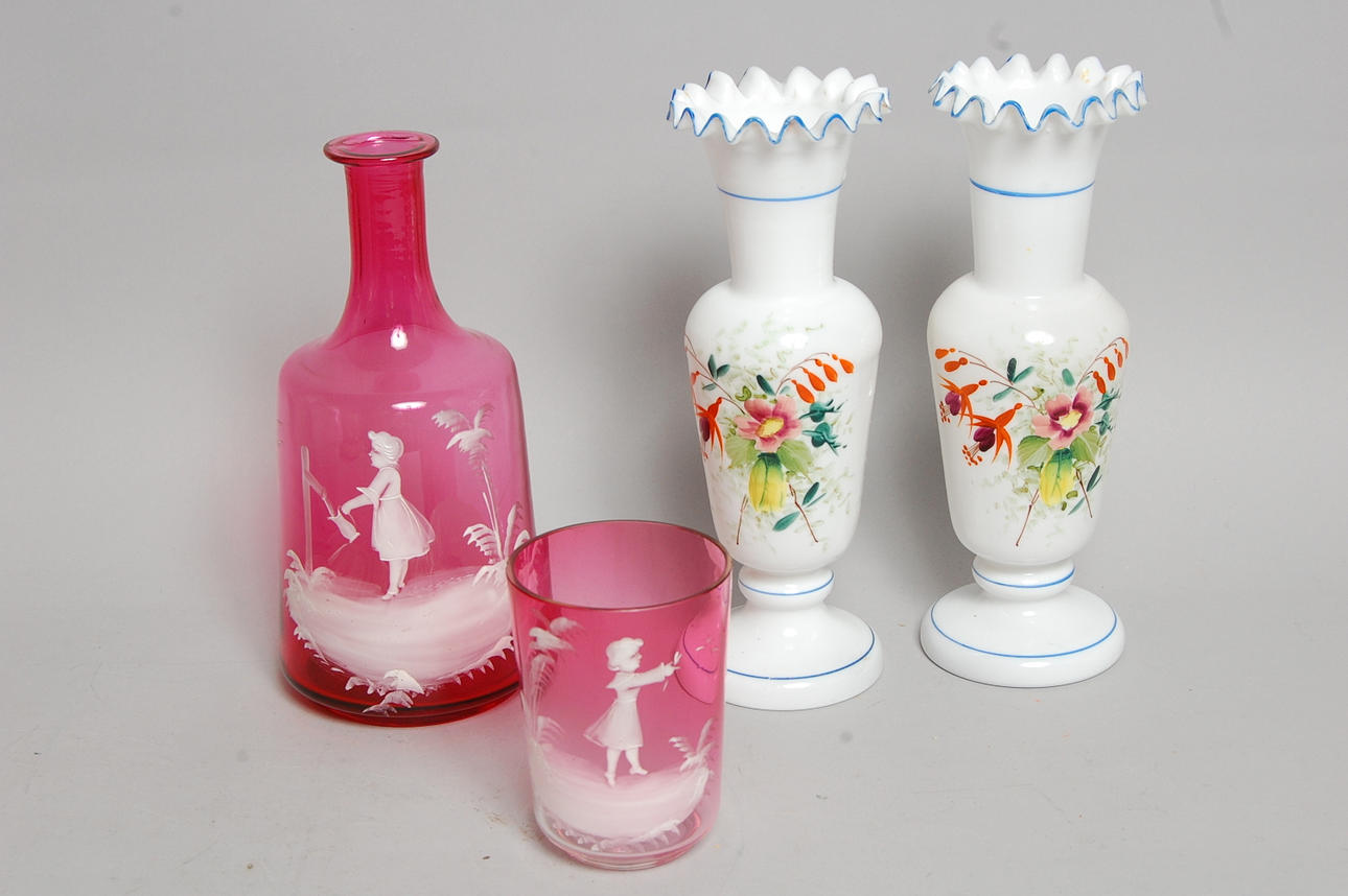 KARAFF, Mary Gregory,1 par FLUSSVASER, 18-1900-tal.