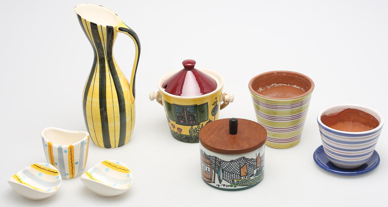 PARTI KERAMIK 7 st . Glaserad, 1950-tal.