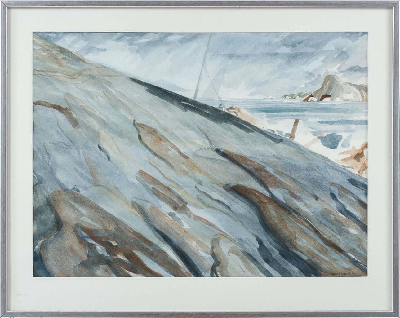 OIDENTIFIERAD KONSTNÄR. Coastal picture, watercolour, signed Sandgren, dated 91.